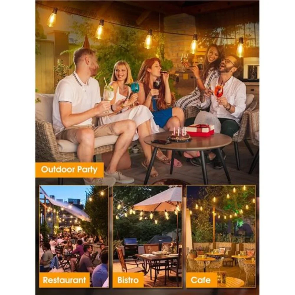 25FT Outdoor String Lights, Patio Lights with 10+1 LED Dimmable Waterproof